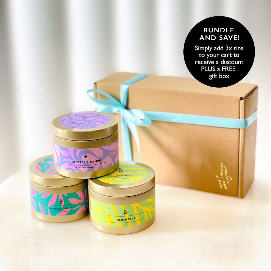 Honey Willow Sweet Pea & Jasmine Candle Tins buy 3 and save