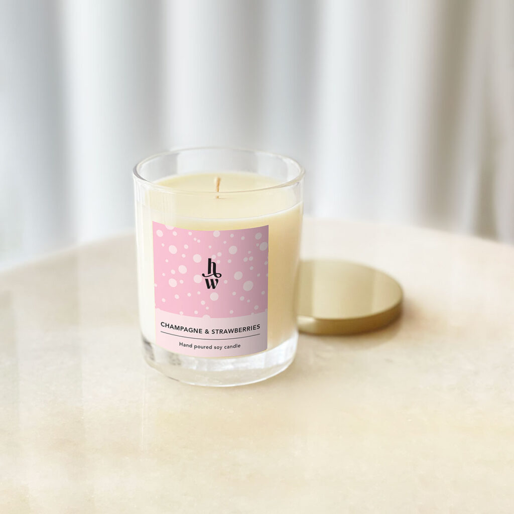 Honey Willow Champagne & Strawberries aurora candle, 180g eco-friendly home fragrance