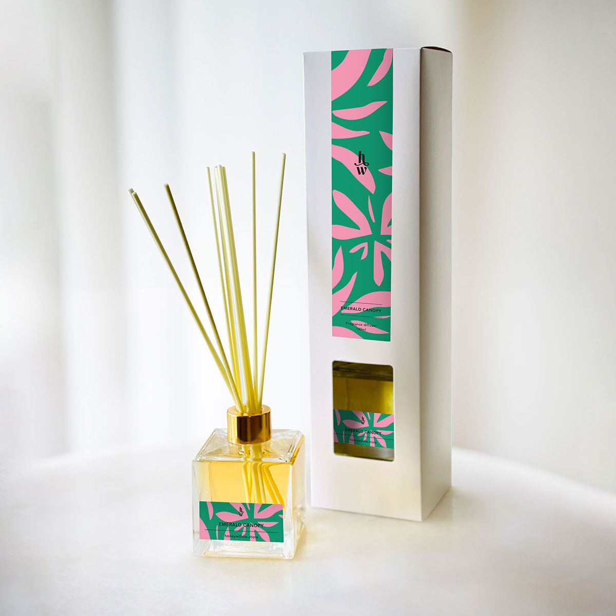 Honey Willow Emerald Canopy reed diffuser, 140ml eco-friendly home fragrance