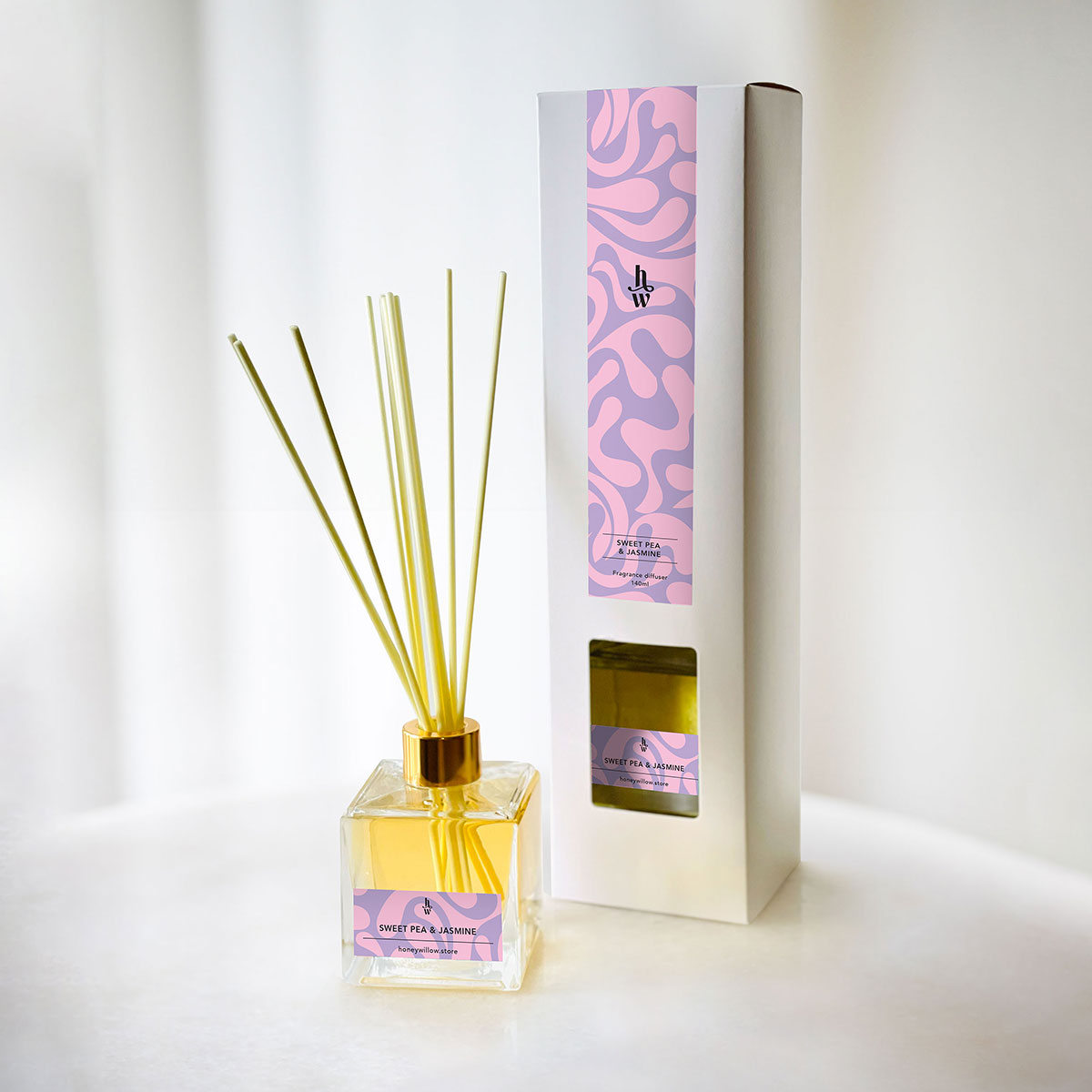 Honey Willow Sweet Pea & Jasmine reed diffuser, 140ml eco-friendly home fragrance