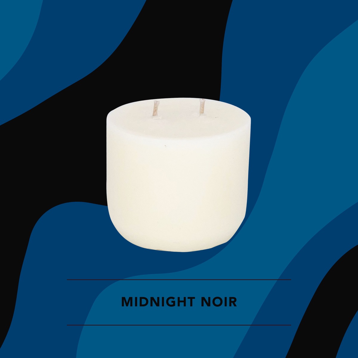Honey Willow Midnight Noir soy candle in a white vessel against a dark blue abstract background