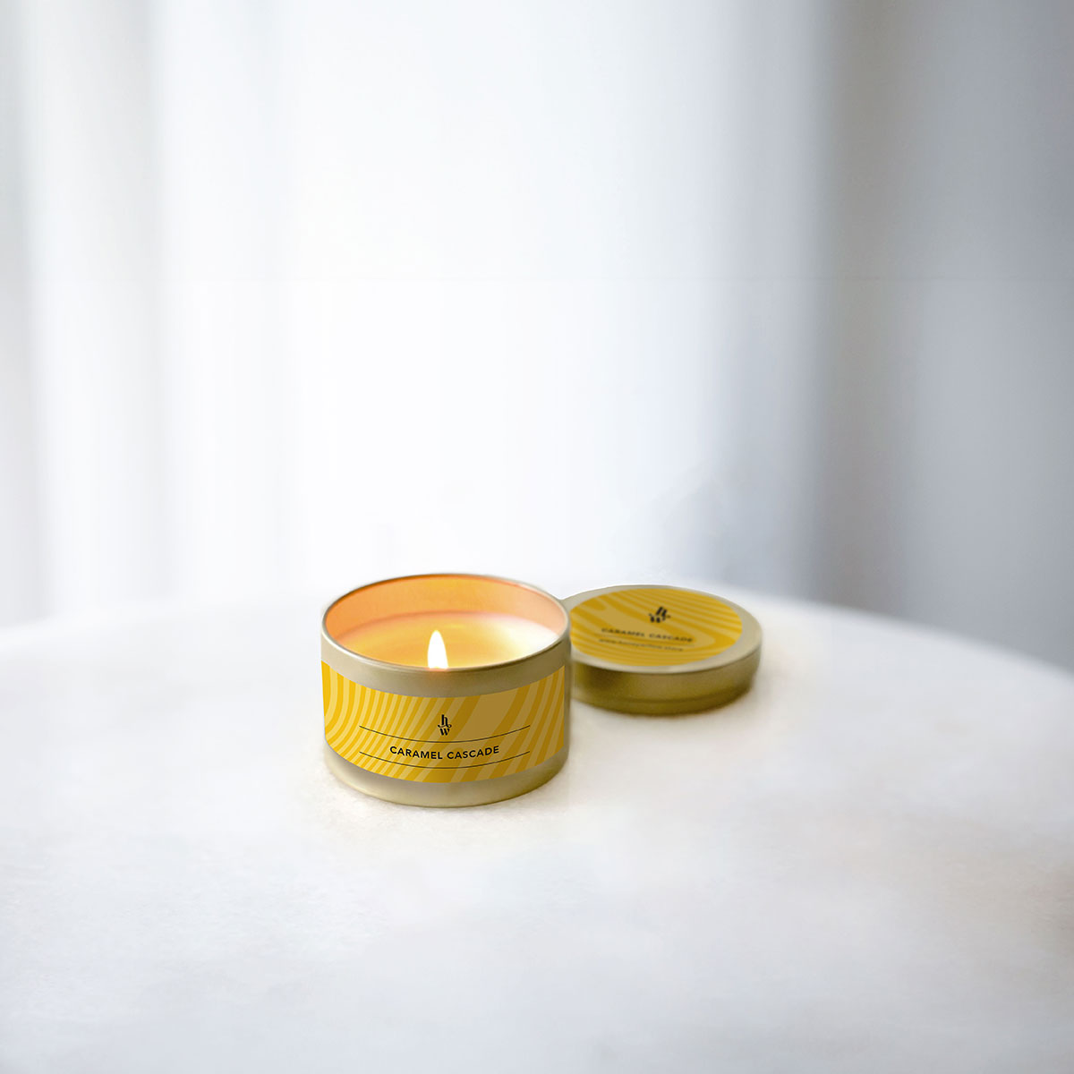Honey Willow Caramel Cascade candle tin, 120g eco-friendly home fragrance
