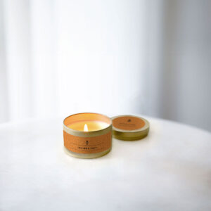 Honey Willow Leather & Oudh candle tin, 120g eco-friendly home fragrance